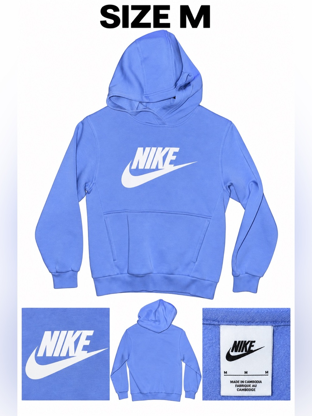 Nike Kids Periwinkle Blue Pullover Hoodie with White Logo
